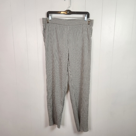 MaxMara Stripe Seersucker Ankle Cropped Pants Trousers Nautical Size 12 42 - Picture 2 of 10